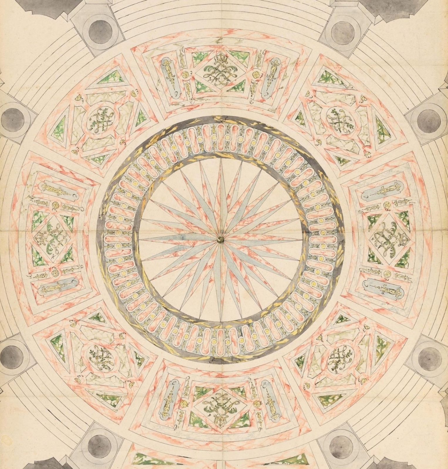 Design for the marble floor of the D&ocirc;me des Invalides, Paris.